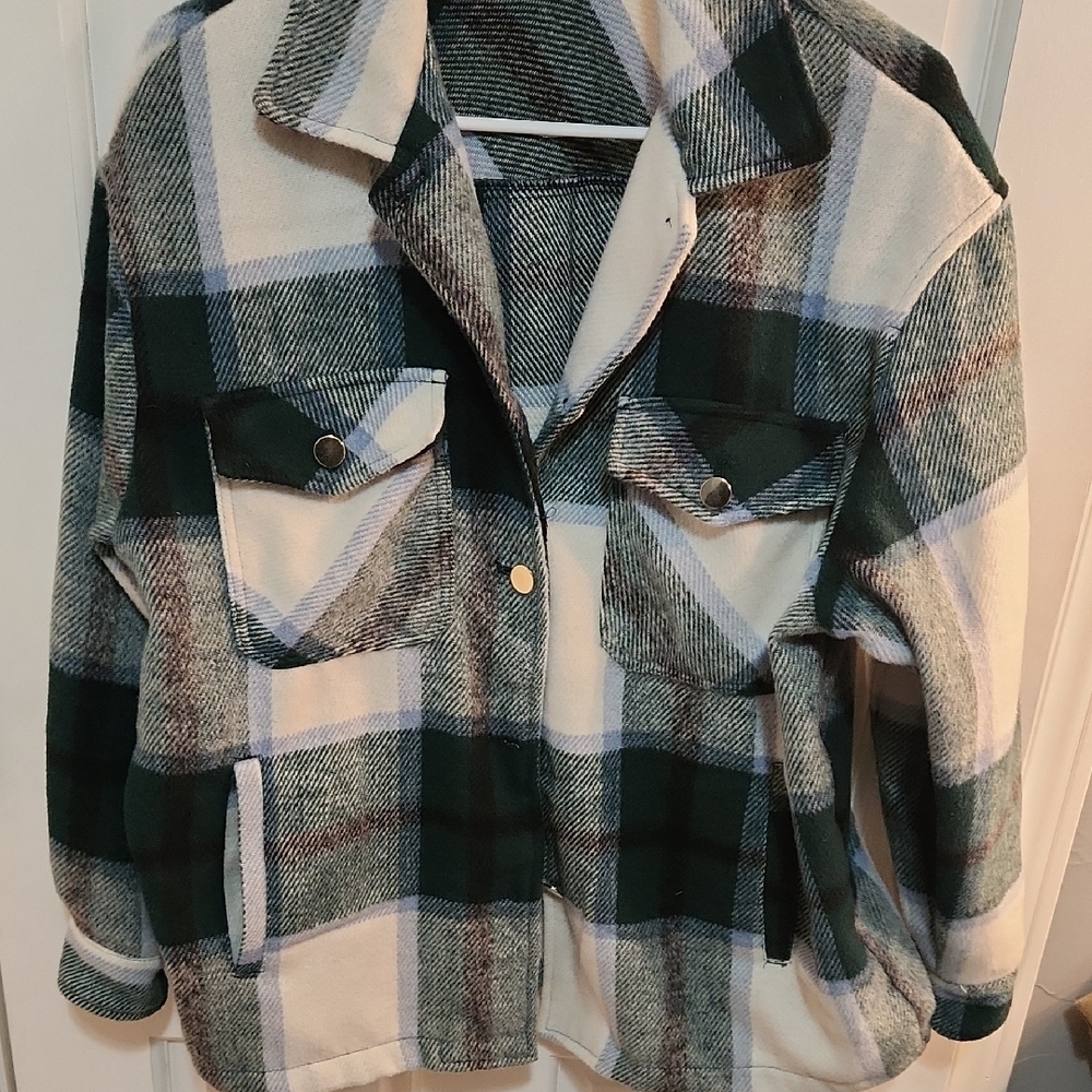 Plaid Green and White Women's Jacket